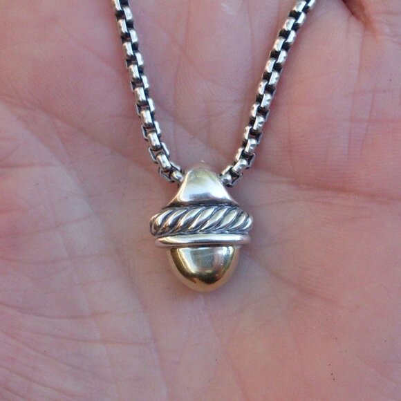 Retired David Yurman Acorn Gold Dome Pendant - 14K/925 - DY Chain - Gift Boxed - Picture 3 of 11